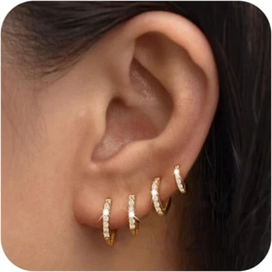 Small Gold Hoop Earrings Set for Women, 14K Gold Plated Tiny Lightweight Cubic Z - Picture 1 of 12