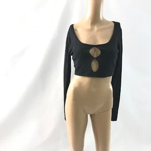 Superdown Damen Jasmina Top Schwarz Gr. S Langarm Cut Out Crop Strick Neu - Bild 1 von 5