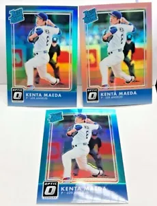 (3) Kenta Maeda 2016 Donruss Optic RC Orange #d/199 & Aqua #D/299 Holo Prizm Lot - Picture 1 of 1