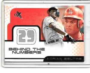 ADRIAN BELTRE 2001 FLEER eX BEHIND THE NUMBERS DUAL GAME WORN JERSEYS