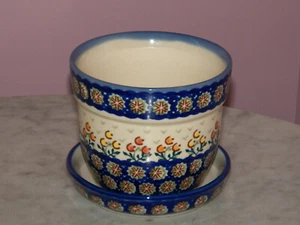 Polish Pottery Small Flower Pot with Saucer! UNIKAT Lucy Pattern! - Picture 1 of 2