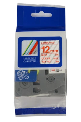 1PK TZ132 Tze132 Label Tape Red on Clear 1/2'' For Brother P-Touch PT-1400 12mm - Imagem 1 de 3