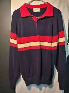 VTG A Lord Jeff Knit, Vintage Red White Blue LS Polo Style Sweater, Mens XL - Picture 1 of 3