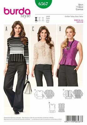 Camisa Blusa Burda Patrón Costura 6567 Misses Talla 8-18 SIN CORTAR Foto 1 de 2