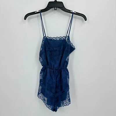 Vintage Texsheen Romper Womens S Blue Floral Lace Teddy Lingerie One Piece - Image 1 of 4