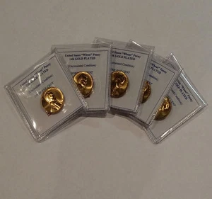 Lot of FIVE (5) 1958D 24K GOLD Plated Wheat Pennies Lincoln Penny ONE CENT - Picture 1 of 1