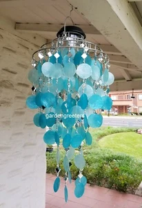 Turquoise Solar Capiz Shell Windchimes/Chandelier Turquoise Capiz Chimes Solar - Picture 1 of 7