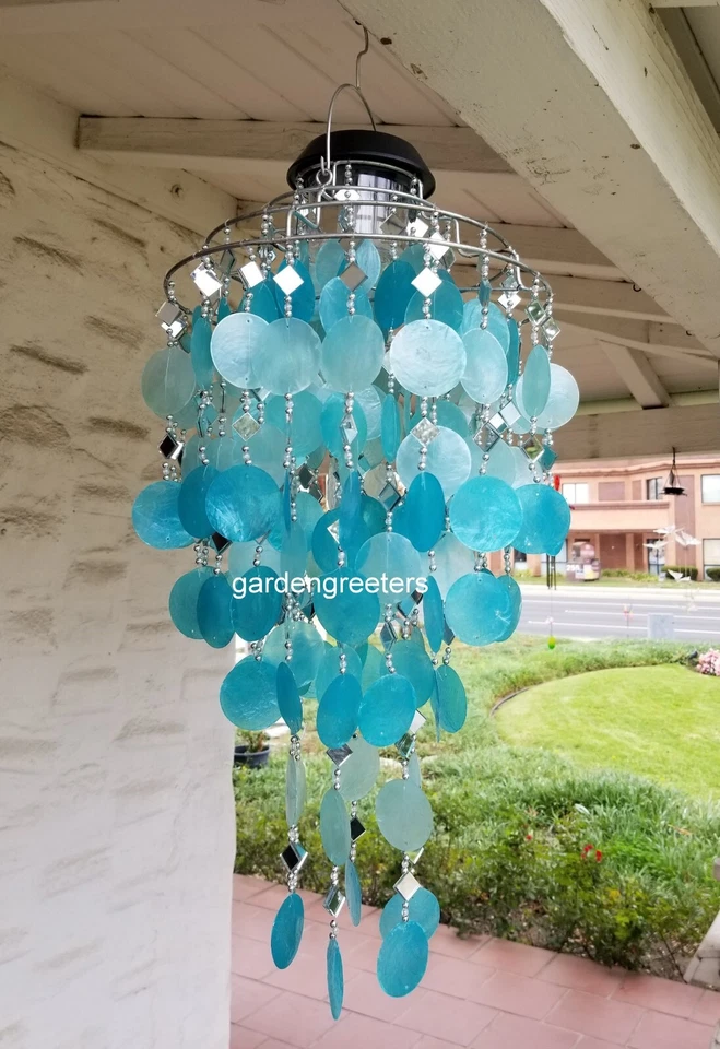 Turquoise Solar Capiz Shell Windchimes/Chandelier Turquoise Capiz Chimes Solar - Image 1 of 4