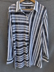 Chicos Hemd Damen 4 (XXL) weiß marine Reisende halbtransparent Knopfleiste Bluse - Bild 1 von 8