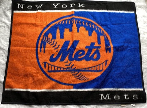 Vintage Biederlack New York Mets Blanket Throw Furry 46x55” Soft Cover