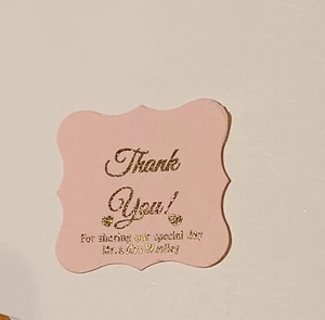 Personalise wedding vintage small gold foil 100 Pink gift tags.Thank you"4x4cm. - Picture 1 of 9