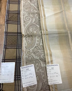 Lot of 3 Vintage Schumacher Fabric Samples Brown Woven Paisley Plaid Ombré - Picture 1 of 12