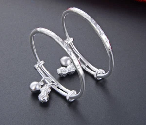 Baby Kids S999 Pure Silver Adjustable Fine Jewelry Bracelets with Bells Gift New - Picture 1 of 6
