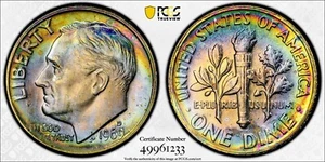 MS66 1969 D 10C Roosevelt Dime, PCGS Trueview- Premium Rare Rainbow Colors - Picture 1 of 4