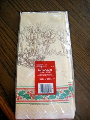 NEW VTG Amer. Greetings Tablecover 54" X 96" HORSE DRAWN CARRIAGE CHRISTMAS(SU37 - Image 1 of 4