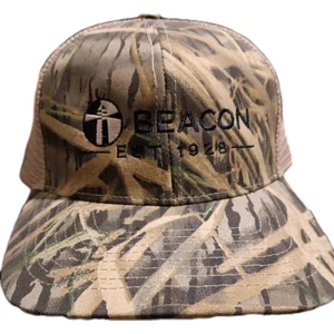 Beacon Lighthouse Snap Back Hat Green Camouflage Trucker Mesh Logo Mens - Picture 1 of 6