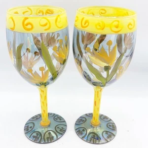 2er Set Weingläser Fiasko gelbe Blume handbemalt - Bild 1 von 8