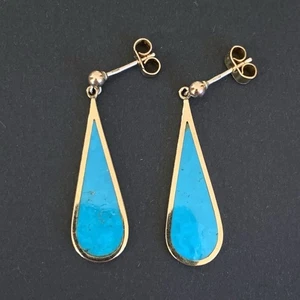 Ohrringe 9 kt Gold Türkis Ohrhänger Vintage gepunzt 35 mm 3,25 g 375 - Bild 1 von 12