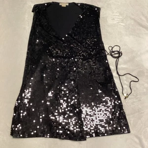 MICHAEL KORS BLACK SEQUIN WRAP DRESS SIZE P/ L - Picture 1 of 8