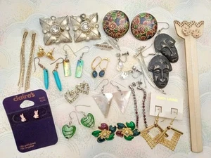 Lote de trabajo paquete pendientes vintage 19 pares todos ponibles clip en gancho y poste - Imagen 1 de 5