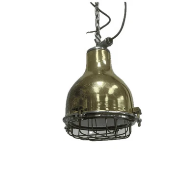 REWIRED - Industrial Brass Pendant Light w/ Cage - Authentic American Family VTG - Image 1 of 4
