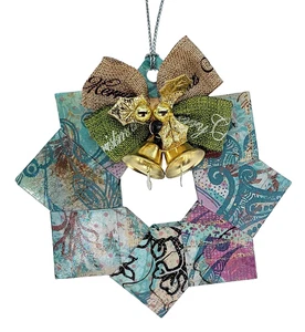 Handmade Blue Scrapbook Paper Decorative Star Christmas Tree Holiday Ornament - Picture 1 of 2