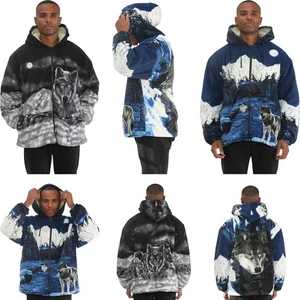 Chaqueta con capucha cálida con cremallera completa polar diseño Wolf para hombre - Imagen 1 de 11