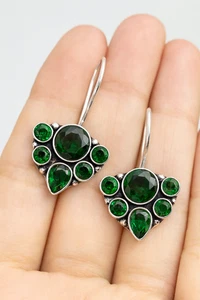 Beautiful Green Chrome Diopside Earrings Sterling Silver Vintage Handmade Design - Picture 1 of 4