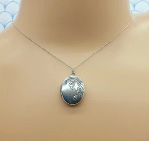 Vintage 925 Sterling Silber geätztes Design ovales Medaillon Anhänger Halskette - 1980 - Bild 1 von 8