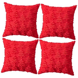 4 Stück Weihnachtsüberwurf Kissenbezüge 18x18, weiches Kunstfell Weihnachtsbaum B - Bild 1 von 7