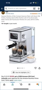 Máquina de Espresso, Máquina de Espresso Compacta de 20 Bar con Espumador de Leche al Vapor - Imagen 1 de 9