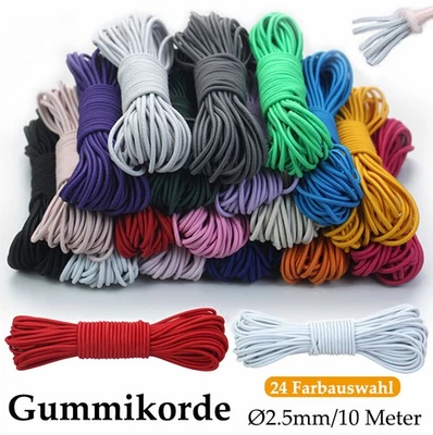 HOMEDIYER 2.5mm Gummikorde Gummiband Gummilitze Rundgummi Elastisch Nähen 24 Farbauswahl