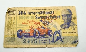 Boleto de sorteo anual de 500 millas de Indianápolis pase de prensa 31 de mayo de 1954 - Imagen 1 de 2