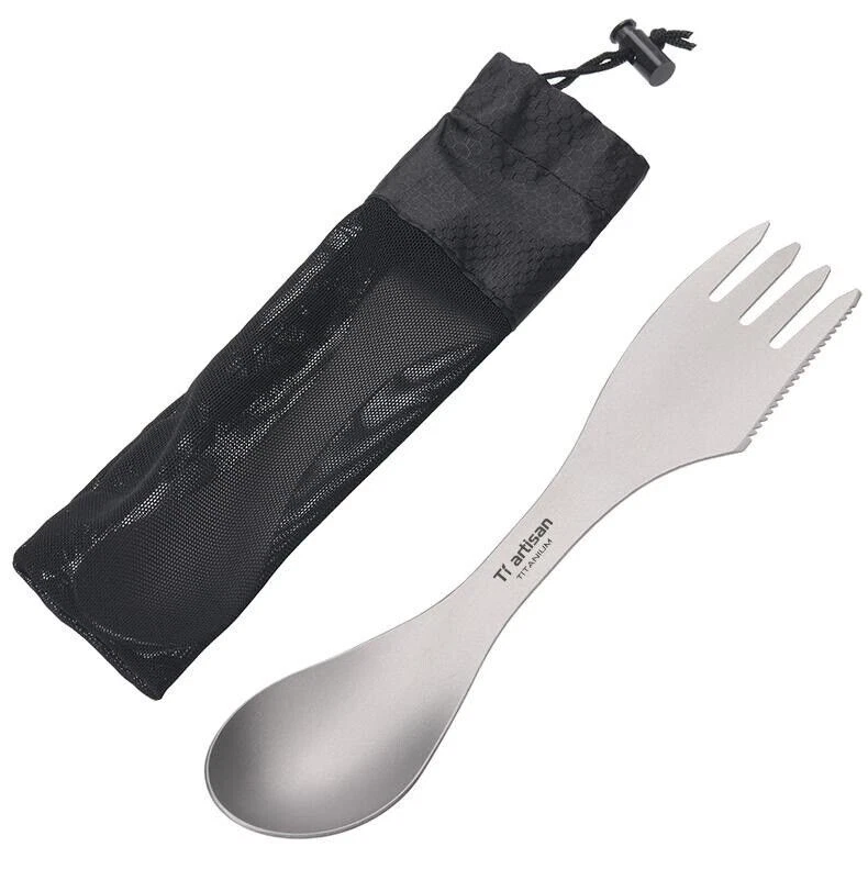 Pure Titanium Fork Spoon Knife 3 in 1 Spork Camping Backpacking Tableware Gift - Image 1 of 4