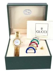 VINTAGE GUCCI DIAMOND CUT BEZEL + 5 CHANGABLE BEZEL LADIES WATCH * BOX + PAPERS - Picture 1 of 24