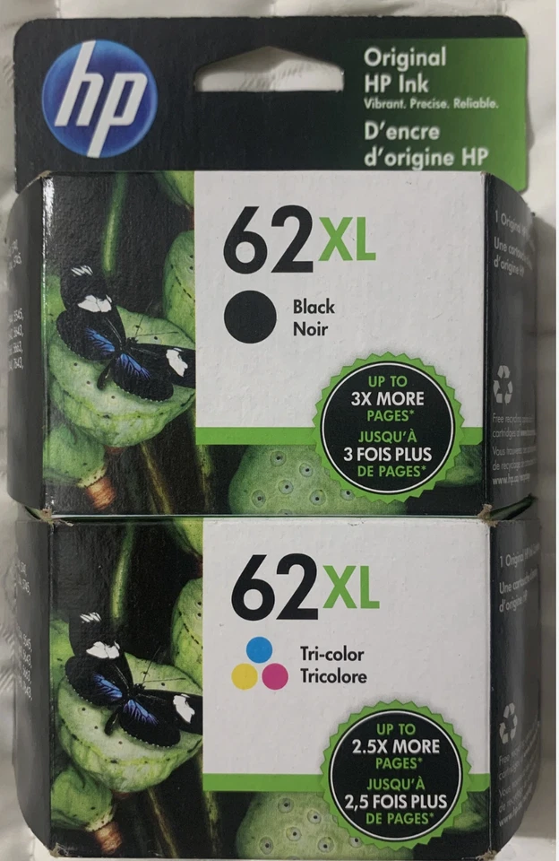 Juego de tinta HP 62XL negra y color F6U02BN C2P05AN y C2P07an caducidad 06/2027+ caja al por menor Foto 1 de 1