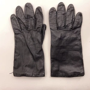 Retro Black Leather Gray Lining Size 8 Winter Dress Gloves Made Philippines - Picture 1 of 5