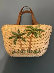 Palm Tree Tropical Straw Summer Handbag Tote - Picture 1 of 6