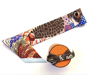 Hermes Twilly Under The Wave Alice Shirley Pink Orange Sea Animals Used - Picture 1 of 12