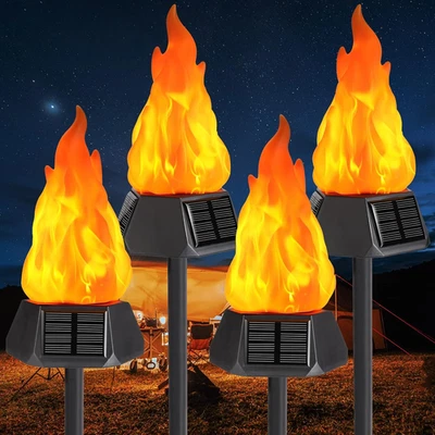 Solar Torch Lights 4 Pack - Flickering Flame LED for Halloween Outdoor Decor - Image 1 of 4