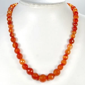6-13mm Faceted OrangeRed Agate Necklace 18.5" - Picture 1 of 1