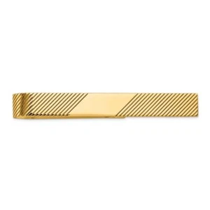 14K Solid Yellow Gold Mens Engraved Tie Clip Bar Tac - Picture 1 of 6
