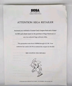 Official Sega Of America Inc Retailer Letter - Afbeelding 1 van 2