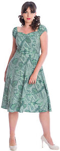 Banned "JUNGL LEAVES" Vintage Blätter Kurzarm SWING DRESS Kleid Plus Rockabilly