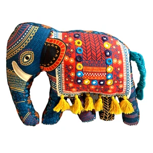 Chumbak Decorative Vibrant Indian Regal Elephant Cushion Tassles 38cm x 32cm - Picture 1 of 4