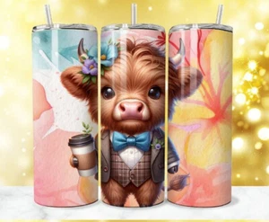 BOTELLA DE BEBIDAS DE ACERO INOXIDABLE IMPRESA A MANO VASO TÉRMICO HIGHLAND CATTLE 20 oz - Imagen 1 de 18