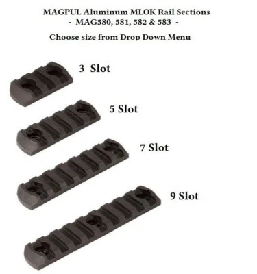 Secciones de riel Magpul MAG580 581 582 583 MLOK M-LOK - 3, 5, 7 o 9 ranuras - NUEVO  Foto 1 de 4