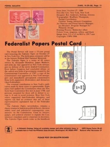 #UX126 15c Federalist Papers Postal Card- Postal Bulletin Flat w/Tied FDC - Picture 1 of 1