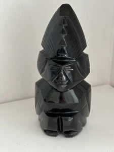Black Onyx Carved Atzec Head Figurine - Picture 1 of 5