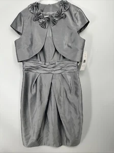 Eliza J Silver Dress & Jacket Set Pleated Sleeveless Party Wedding NWT 12 - Picture 1 of 5